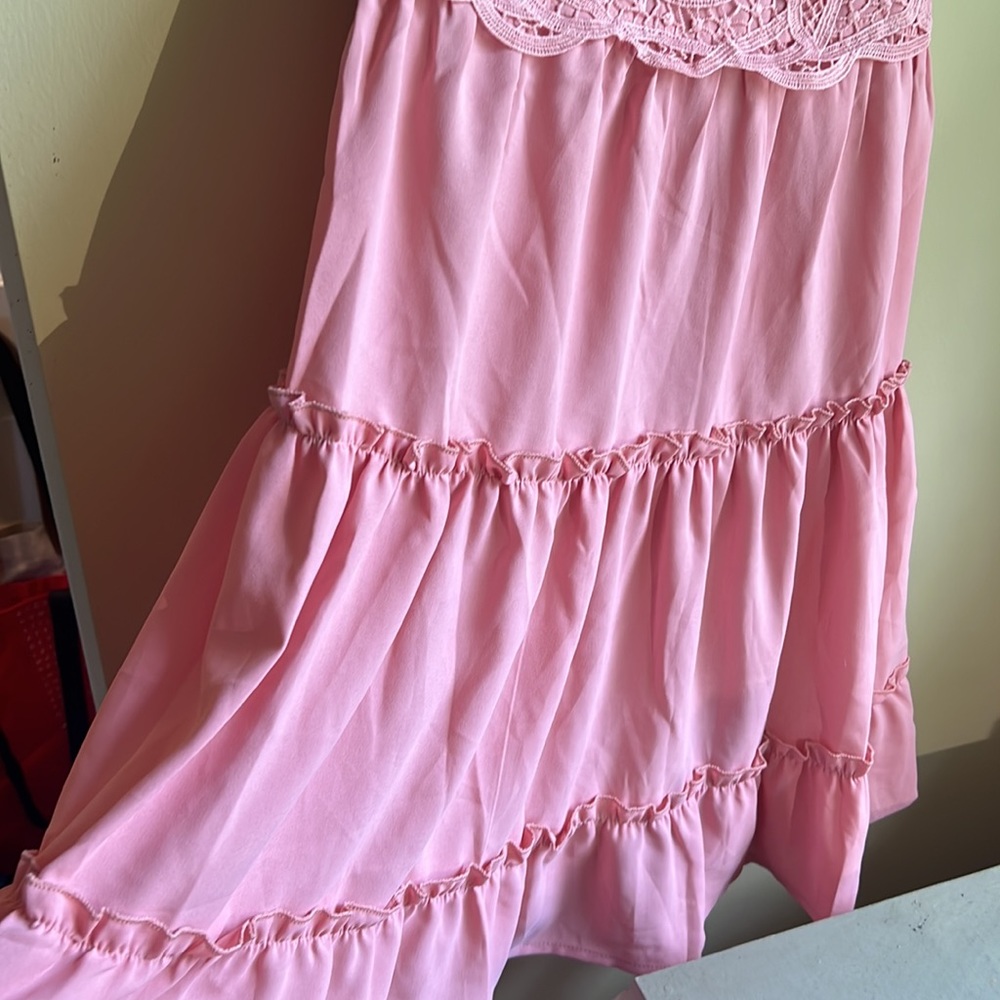 Pink Crochet Ruffle Dress - Picture 3 of 6